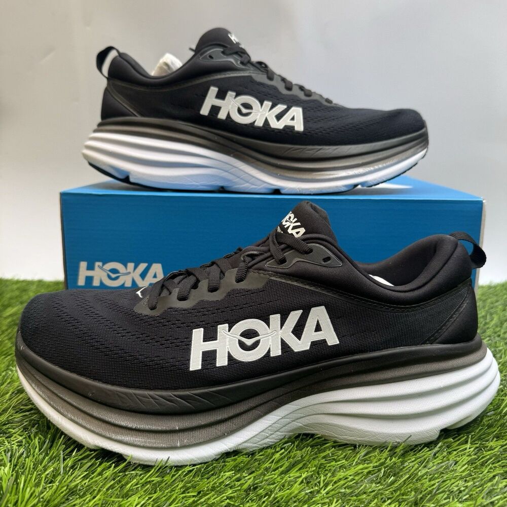 HOKA Bondi 1123202-BWHT Black White Men’s Size 10.5 Running Shoes Used w/ Box